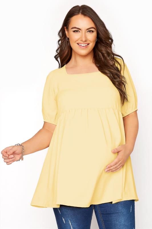 BUMP IT UP MATERNITY Curve Yellow Square Neck Smock Top 1