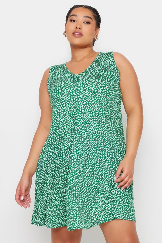 YOURS Plus Size Green Ditsy Floral Print Mini Dress | Yours Clothing 1