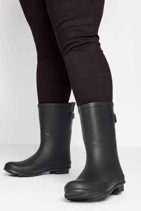 Plus Size  Yours Black Mid Calf Wellies In Wide E Fit