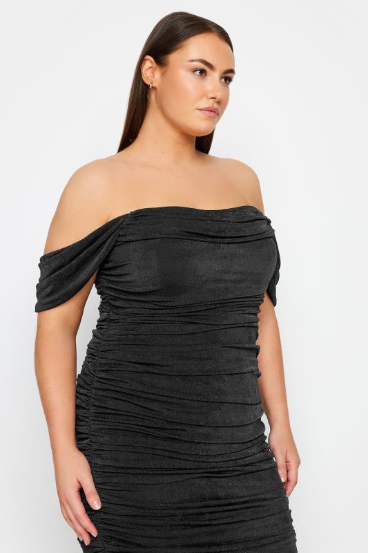 Evans Black Ruched Off Shoulder Mini Dress 4