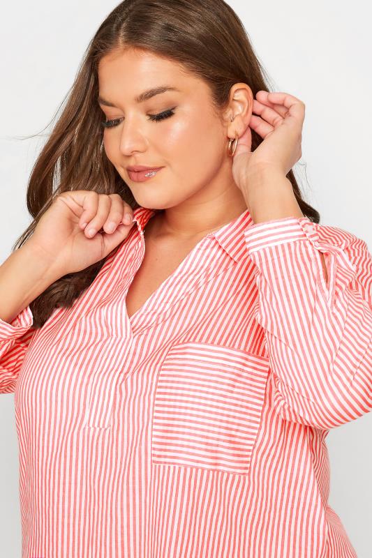 Plus Size Pink Stripe Placket Shirt | Yours Clothing 5