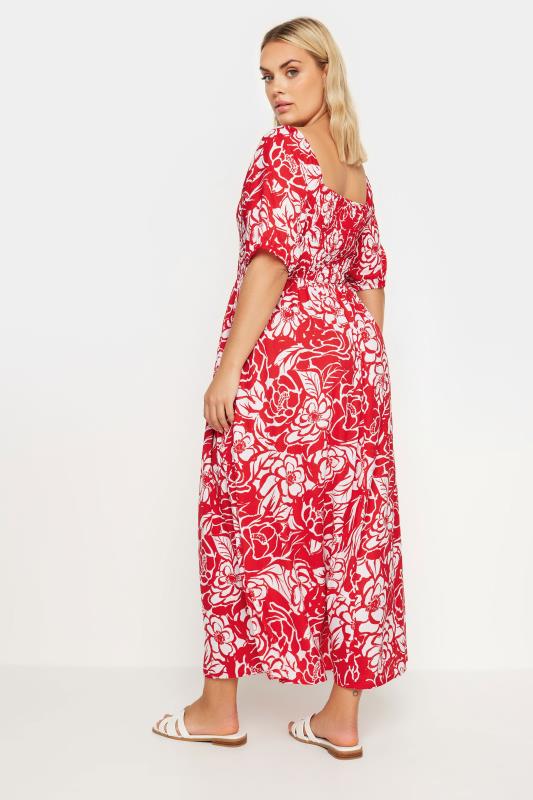 YOURS Plus Size Red Abstract Floral Print Shirred Maxi Dress | Yours Clothing 4