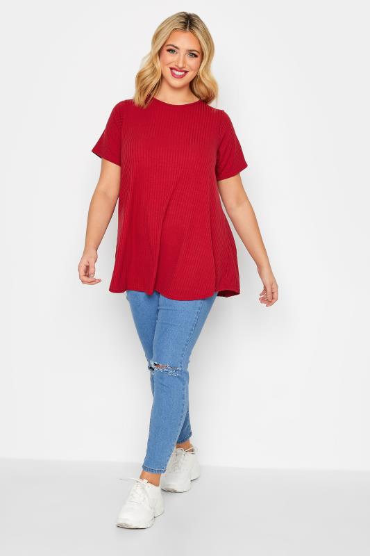 LIMITED COLLECTION Plus Size Red Ribbed Swing Top | Yours Clothing 2