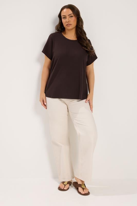 YOURS Plus Size Chocolate Brown Interlock T-Shirt | Yours Clothing 1