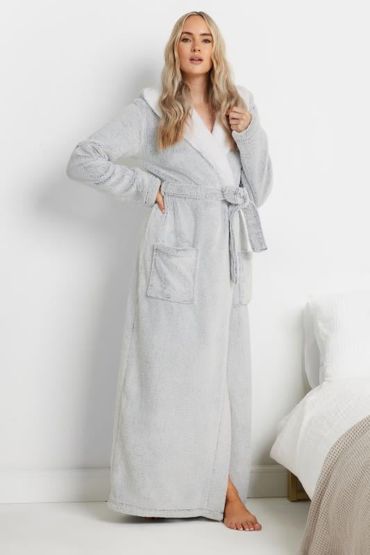 LTS Tall Grey Contrast Hood Maxi Dressing Gown | Long Tall Sally 3