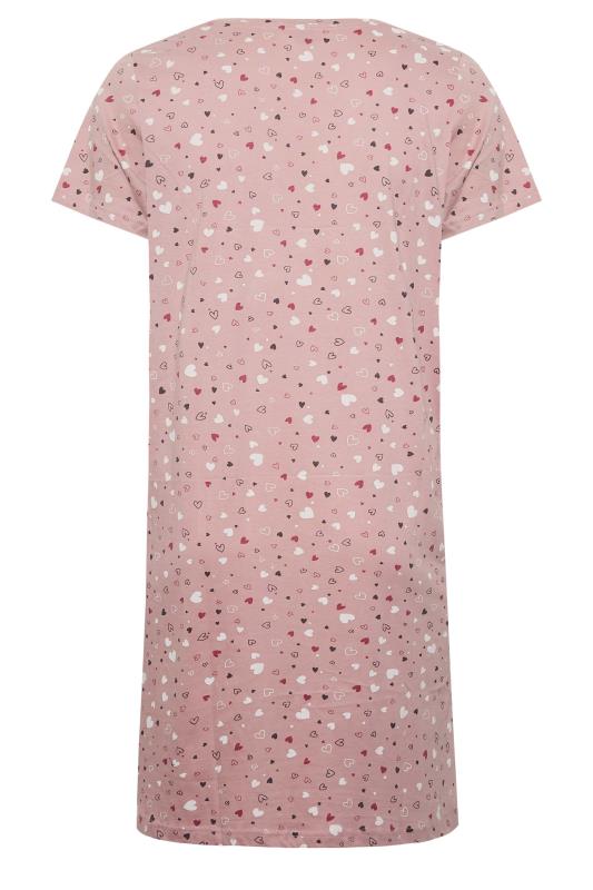 Plus Size Light Pink Heart Print Nightdress | Yours Clothing 6