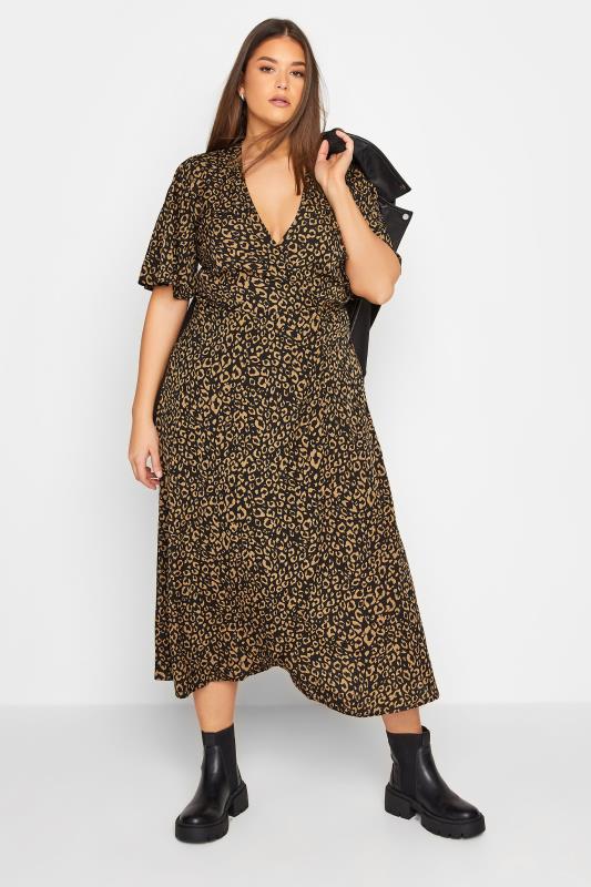 Tall  LTS Tall Black Leopard Print Midaxi Wrap Dress
