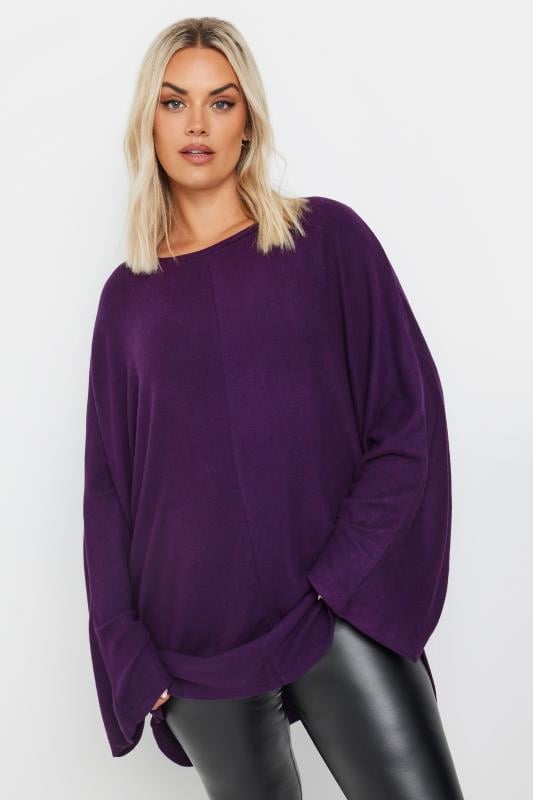 Plus Size  YOURS Curve Purple Soft Touch Batwing Sleeve Jumper