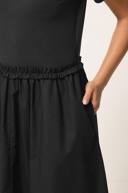 PixieGirl Petite Women's Black Mixed Ruffle Cotton Midi Dress | PixieGirl  5