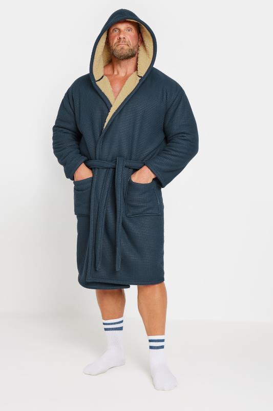 BadRhino Big & Tall Navy Blue Waffle Borg Lined Dressing Gown | BadRhino 2