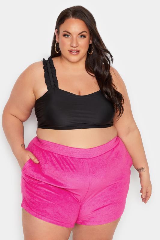 YOURS Plus Size Pink Towelling Beach Shorts | Yours Clothing 1