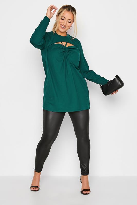 LIMITED COLLECTION Plus Size Green Cut Out Tie Detail Top | Yours Clothing 2