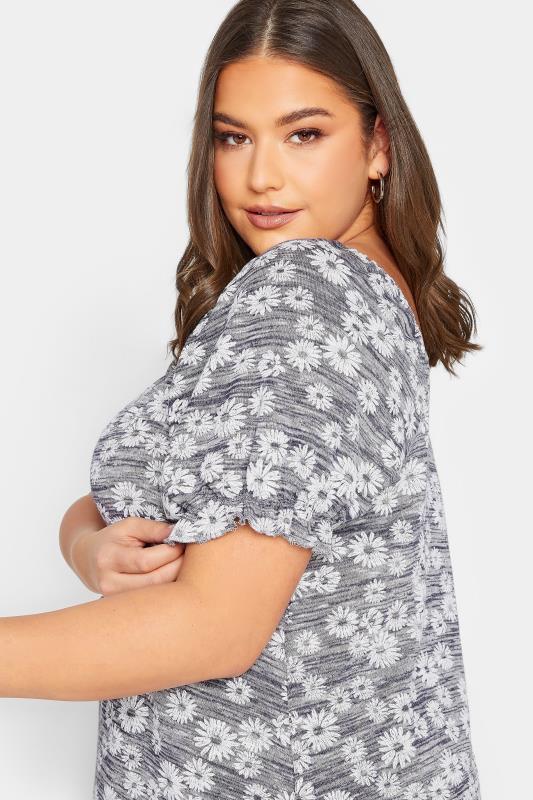 YOURS Plus Size Grey Marl Ditsy Floral Top | Yours Clothing 4