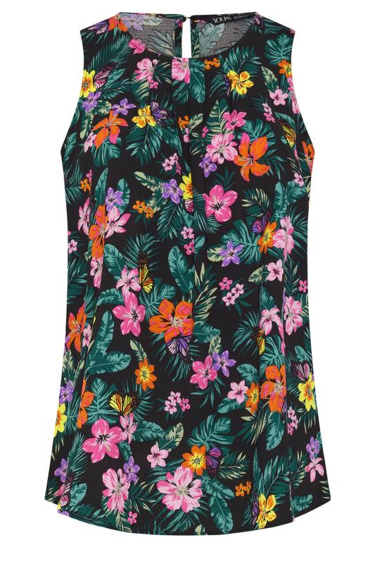 YOURS Plus Size Black Tropical Print Pleated Vest Top | Yours Clothing 5