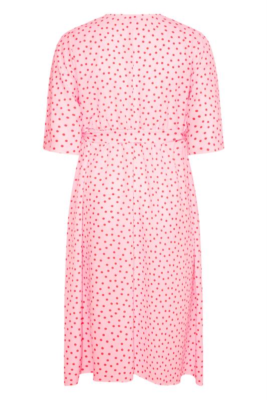 YOURS LONDON Plus Size Pink Polka Dot Midi Wrap Dress | Yours Clothing 7