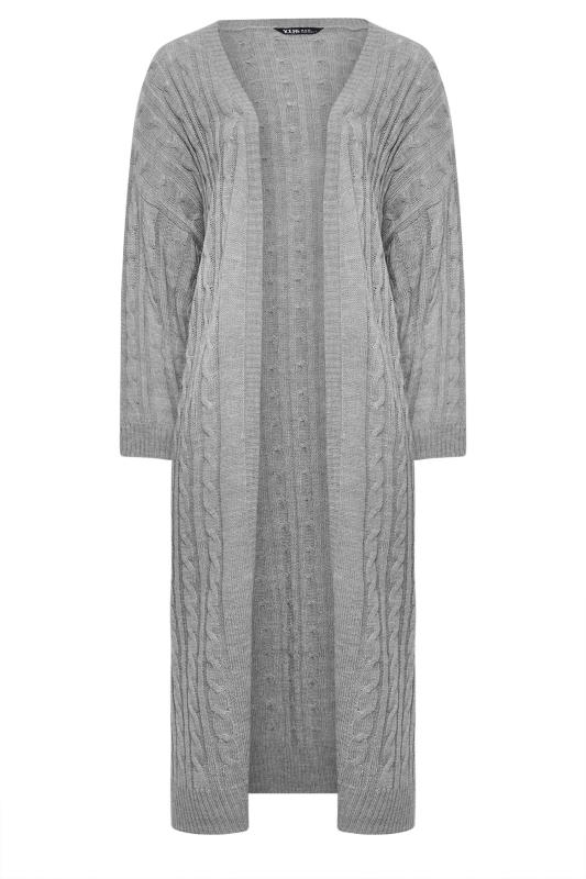 YOURS Plus Size Grey Cable Knit Maxi Cardigan | Yours Clothing 5