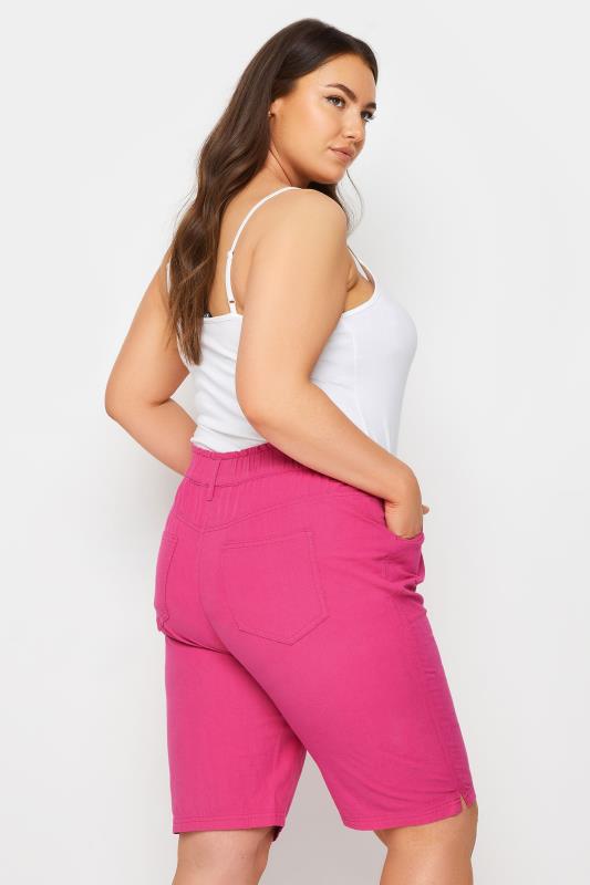 YOURS Plus Size Hot Pink Elasticated Cool Cotton Shorts | Yours Clothing 3
