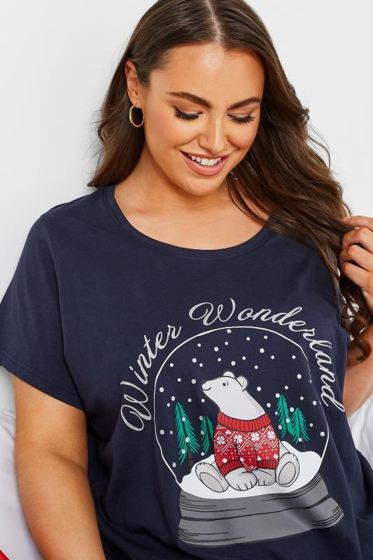 Plus Size Navy Blue 'Winter Wonderland' Slogan Christmas Nightdress | Yours Clothing 4