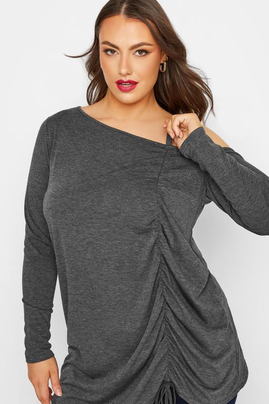 LIMITED COLLECTION Plus Size Charcoal Grey Ruched One Shoulder Top | Yours Clothing 4