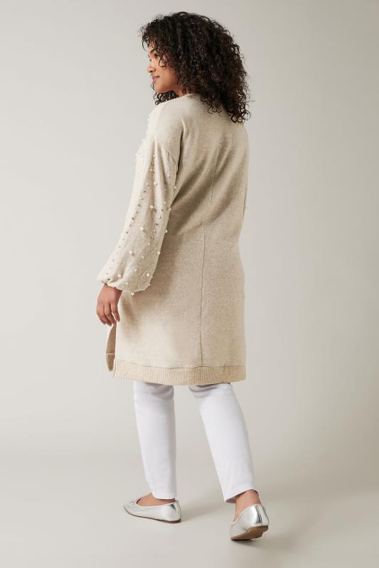 EVANS Plus Size Natural Brown Pearl Embellished Jumper Dress | Evans 4