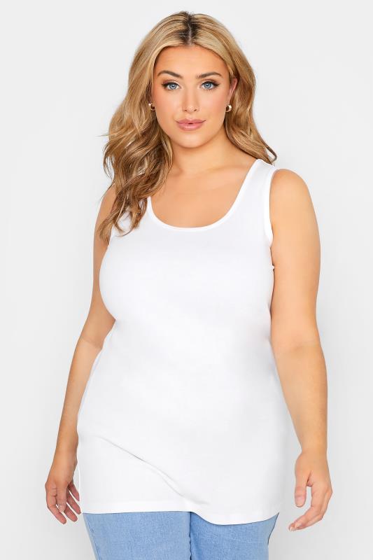 Plus Size White Ribbed Jersey Vest Top | Yours Clothing 1