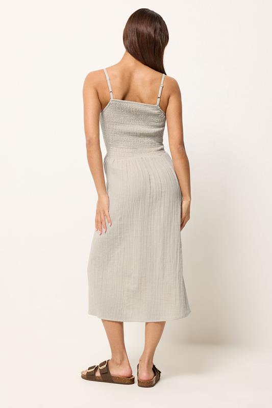 PixieGirl Petite Women's Stone Brown Cotton Cheesecloth Midi Dress | PixieGirl 4