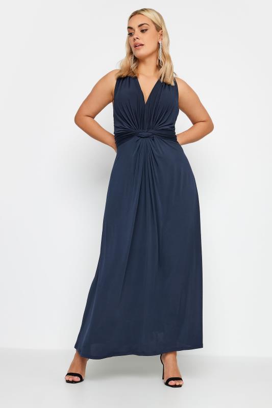  YOURS LONDON Curve Navy Blue Knot Front Maxi Dress