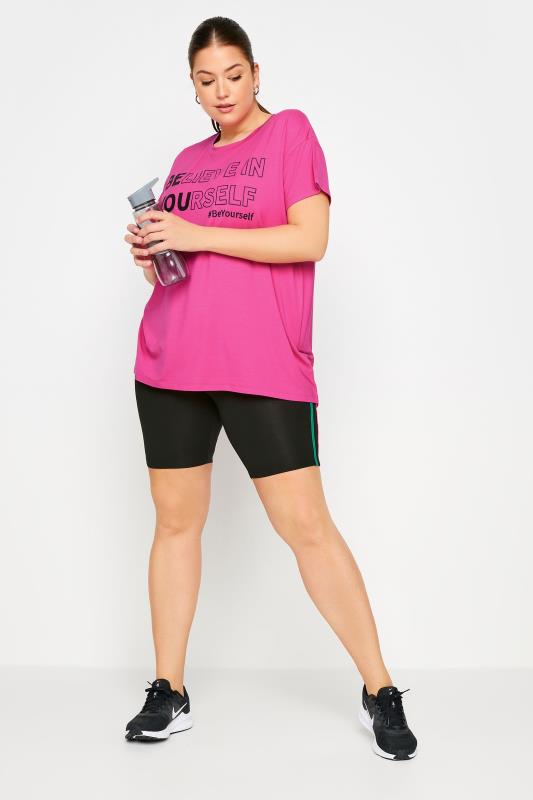 YOURS ACTIVE Plus Size Black Side Stripe Shorts | Yours Clothing 2