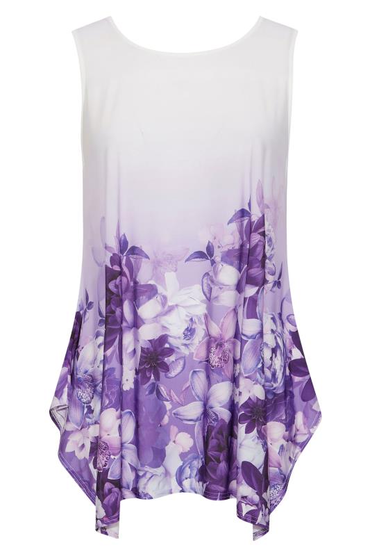 YOURS LONDON Plus Size Purple Floral Hanky Hem Vest Top | Yours Clothing 4