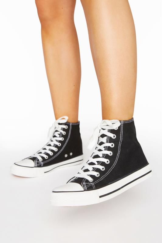 Black Canvas High Top Trainers In Wide E Fit 1
