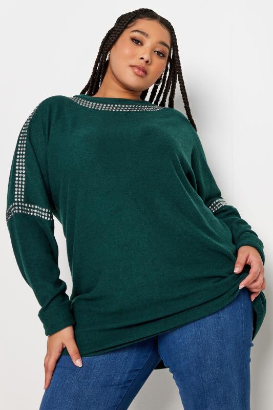 YOURS Plus Size Teal Blue Stud Batwing Sleeve Jumper | Yours Clothing 1