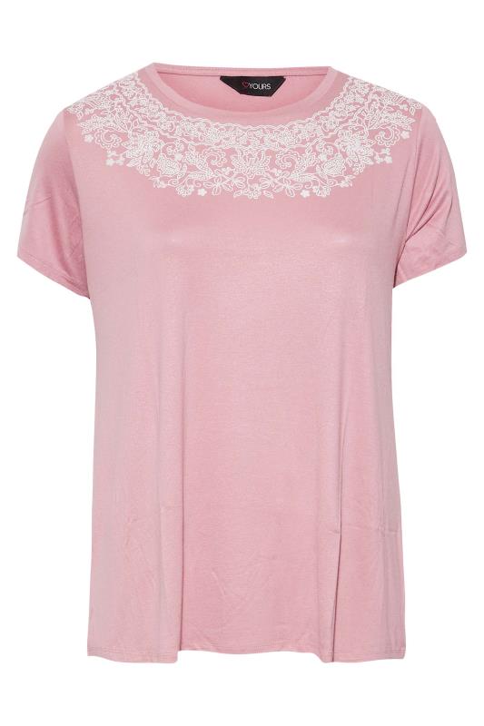 Plus Size Pink Printed Neck Detail Top | Yours Clothing 6