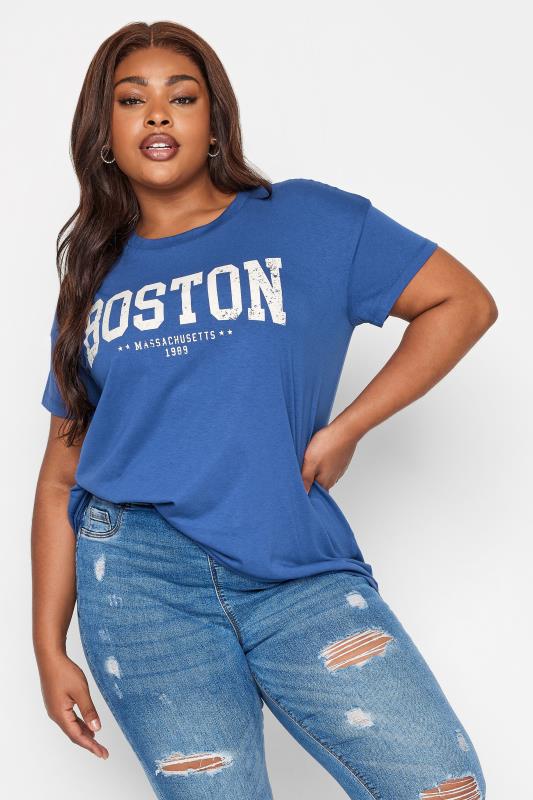 YOURS Plus Size Cobalt Blue 'Boston' Slogan T-Shirt | Yours Clothing 2