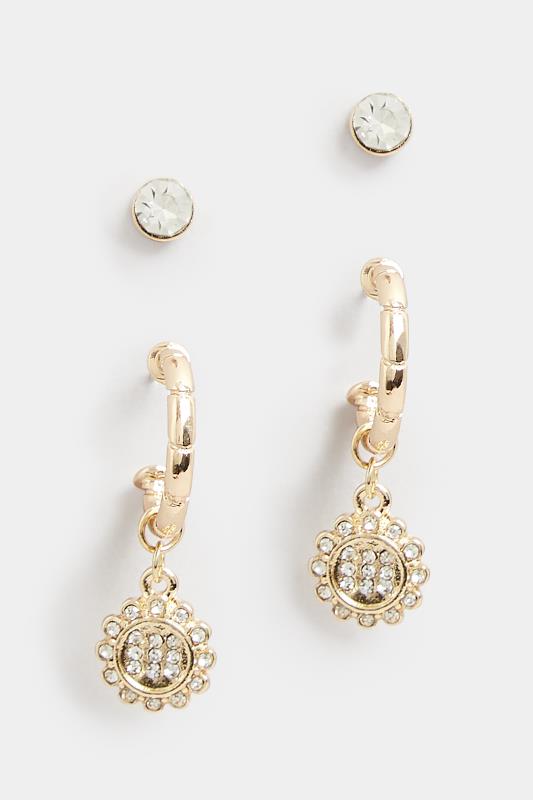 Gold Small Diamante Hoop Drop Earrings | Yours Clothing  3