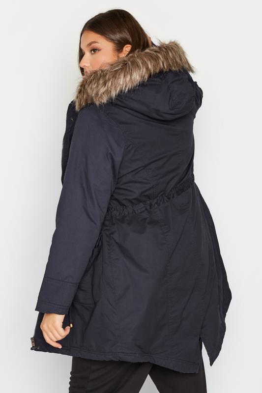Plus Size Navy Blue Faux Fur Lined Hooded Parka | Yours Clothing 4