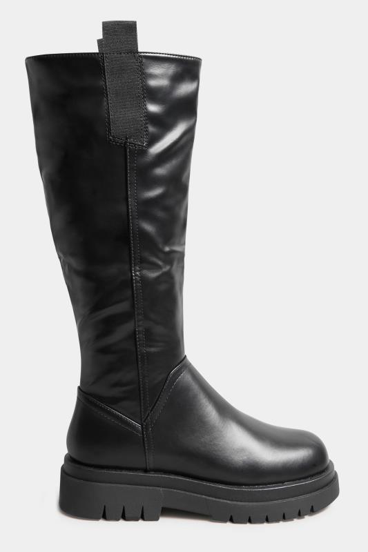 PixieGirl Black Pull On Knee High Boots In Standard D Fit | PixieGirl 3