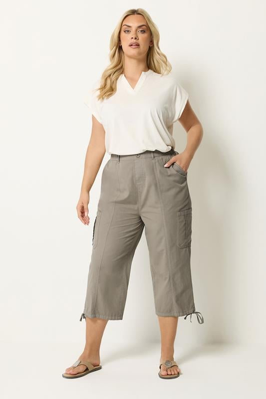 YOURS Plus Size Brown Cropped Cargo Trousers | Yours Clothing 1