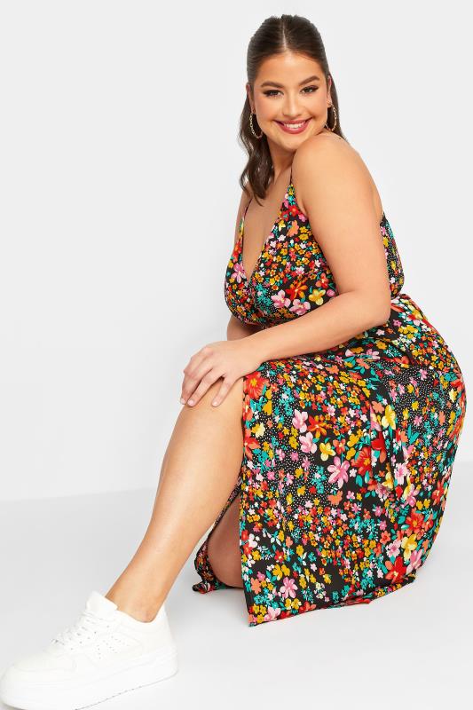 LIMITED COLLECTION Plus Size Black Floral Strappy Wrap Dress | Yours Clothing 6