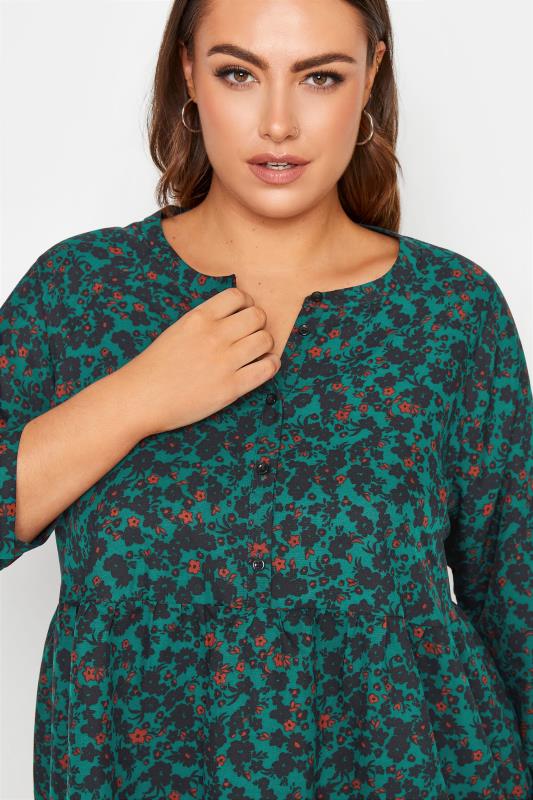 LIMITED COLLECTION Curve Emerald Green Floral Button Front Top_D.jpg