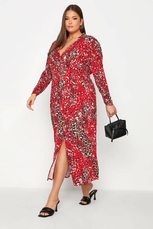YOURS LONDON Curve Red Leopard Print Wrap Midaxi Dress 1
