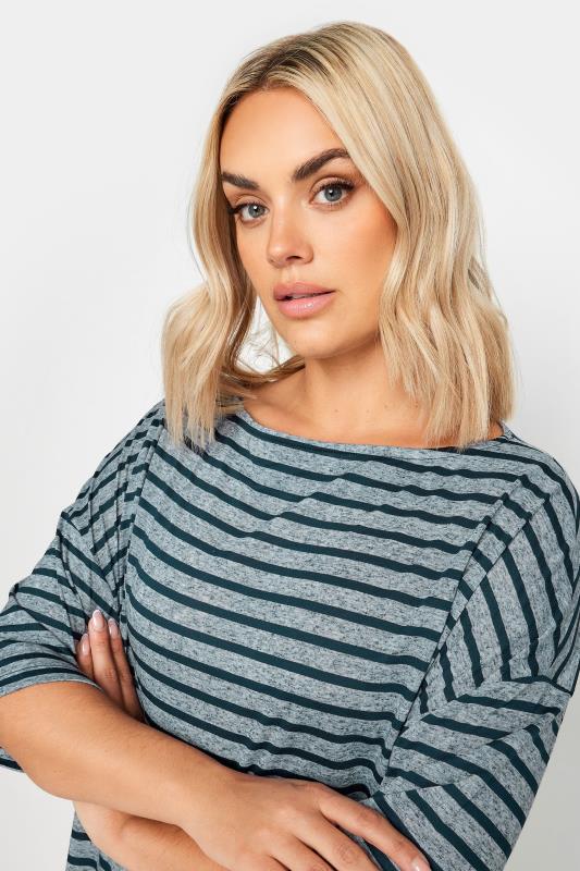 YOURS Plus Size Blue Stripe Oversized Linen T-Shirt | Yours Clothing 4
