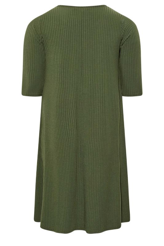 Curve Khaki Green Ribbed Drape Pocket Dress | Yours Clothing 7