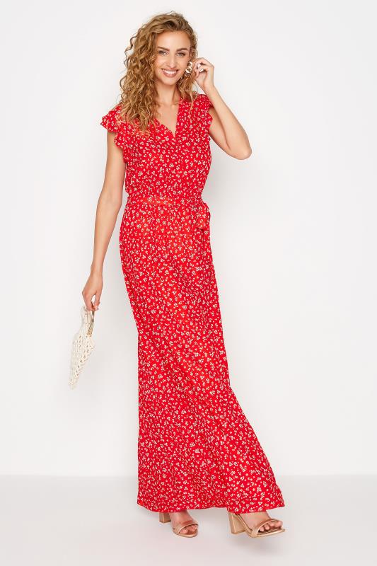 LTS Tall Women's Red Ditsy Print Frill Maxi Dress | Long Tall Sally 2