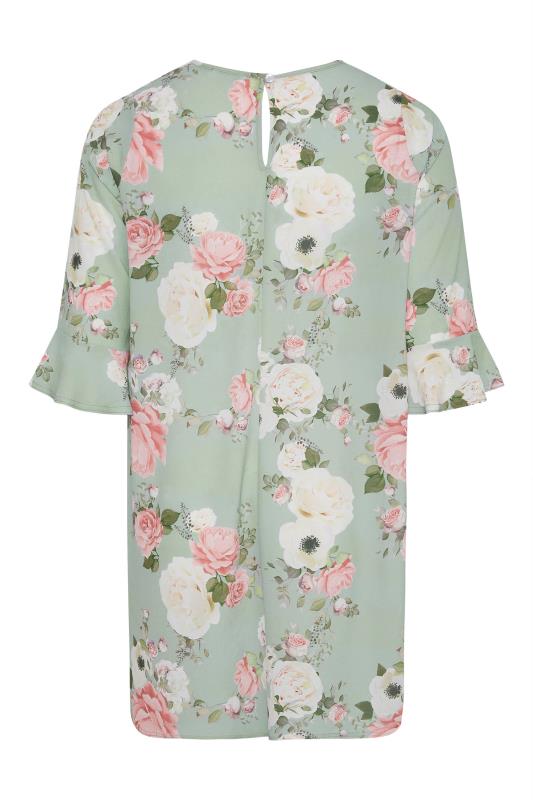 YOURS LONDON Plus Size Sage Green Floral Print Flute Sleeve Tunic Top | Yours Clothing 7