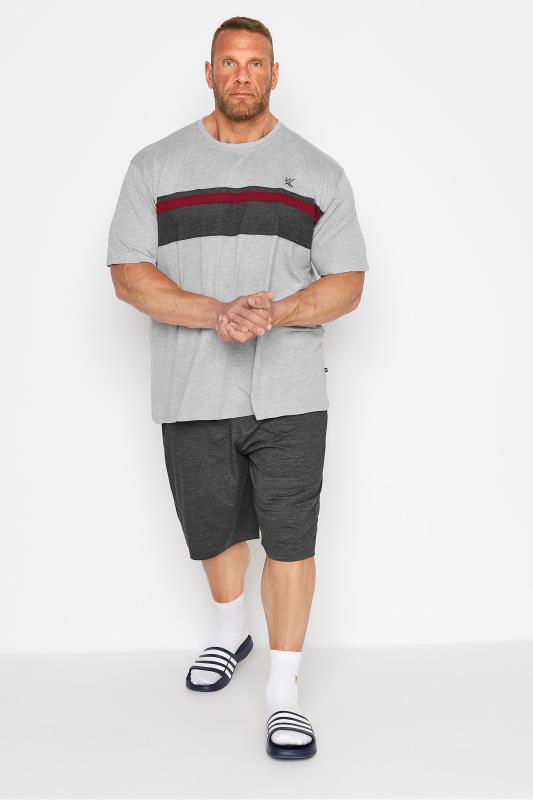  Grande Taille KAM Big & Tall Grey Stripe T-Shirt & Shorts Set