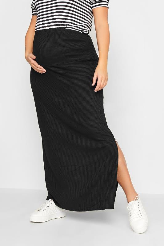 LTS Maternity Black Ribbed Maxi Skirt | Long Tall Sally 1