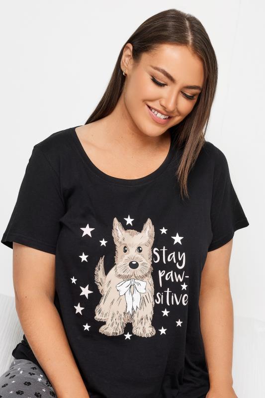 YOURS Plus Size Black 'Stay Paw-sitive' Slogan Pyjama Set | Yours Clothing 5