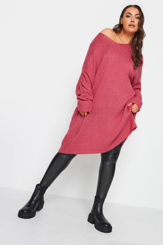 YOURS Plus Size Pink Midi Knitted Jumper Dress | Yours Clothing 2