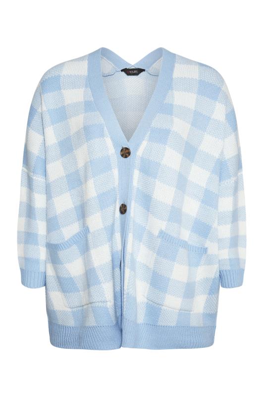 Plus Size Curve Blue Gingham Button Knitted Cardigan | Yours Clothing 6
