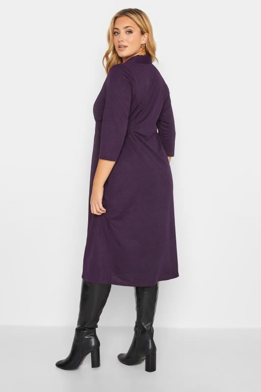 Plus Size Purple Textured Collared Dress | Yours Clothing 3